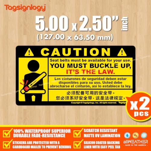 Image of (2 pcs) Buckle Up Fasten Seat Belt It's The Law Multi Language Safety Notes for Passenger & Driver UB LY Taxi Car Service Warning Sign UV Weatherproof Waterproof Vinyl Stickers