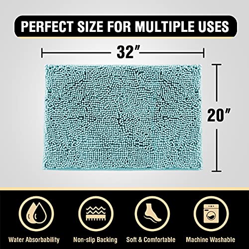 H.versailtex Bath Mat Bath Rug For Bathroom Luxury Chenille Bathroom Rug Mat Extra Soft And Absorbent Microfiber Shaggy Rugs Non Slip Rug Quick Dry Bath Mat Washable, 20 X 32 Inches, Canal Blue #TOP5