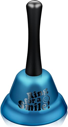 Campana de mano de metal azul – Campana de aula de 5.3 pulgadas para escuelas, oficinas, hoteles