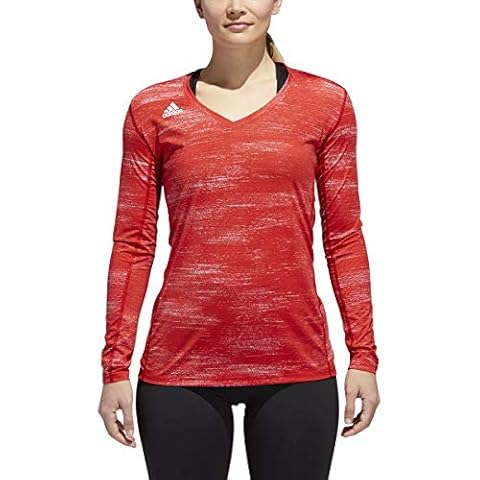adidas Damen Volleyball Hi-Lo Langarm Trikot, Damen, Power Red Melange, XX-Small Cover