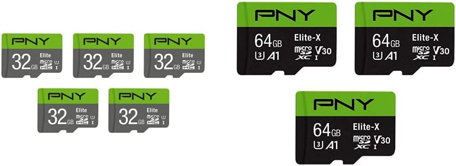 PNY 32GB & 64GB Elite microSD Flash Memory Cards (5 + 3 Count) - 100MB/s, UHS-I, Full HD