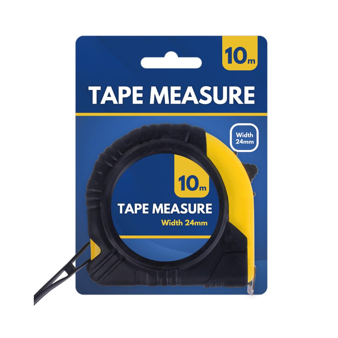 Cinta métrica retráctil de 10 m x 24 mm, con bloqueo automático, metros de medición métricos, ideal para trabajos de construcción, uso en oficina y mucho más: 10 m
