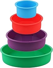 Silicone Round Cake Pans Set, 4 Pcs (4"/6"/8"/10") extra thick Nonstick Leakproof Round Deep Cheesecake Pans, Layer Baking Pans Cake Tins Set for Birthday Wedding Tier Cake