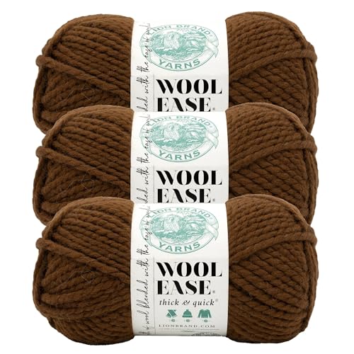 Image of Lion Brand Yarn, Wool-Ease Thick & Quick Yarn, Gingerbread, Brown, 3 Pack | Super Bulky Wool Acrylic Blend Fiber for Soft Hats, Sweaters, Chunky Blankets, Yarn for Crochet, Knitting, Crafts, Weaving