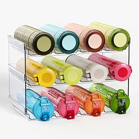 ZIJUND Water Bottle Organizer for Cabinet, 3 Pack Stackable Plastic Countertop Water Bottle Holder, Wine Racks for Kitchen Pantry Organization and Storage, Holds 12 Bottles Cover