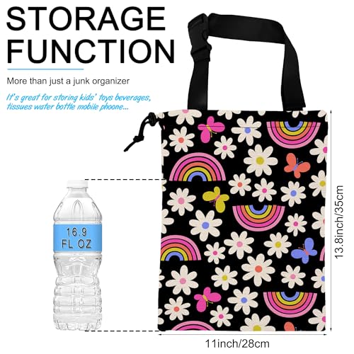 Image of Car Trash Bag Daisy Rainbow Butterfly Car Garbage Bag Hanging Car Trash Can for Back Seat with Drawstring, Waterproof Garbage Bags for Car Accessories Vehicle Travelling Camping Outdoor
