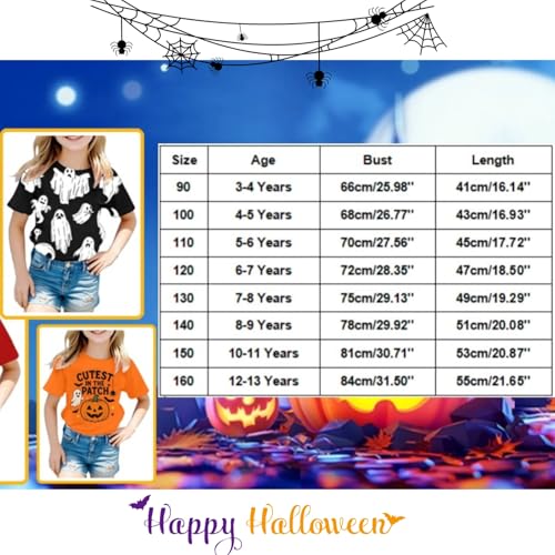 Halloween Shirts for Teens Girls Pumpkin Ghost Print Cute Novelty Tees Crewneck Comfy Y2K Casual Tops Preppy Clothes3