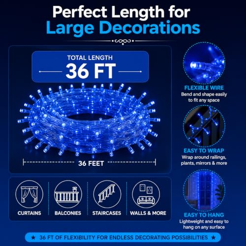 Image of Quace 36 Ft Blue LED Pixel String Light | 360 Blue LED Bulbs with Flexible Wire for Diwali, Christmas, Party & Home Decoration | Fairy Serial Decorative Light | (Pack of 1)