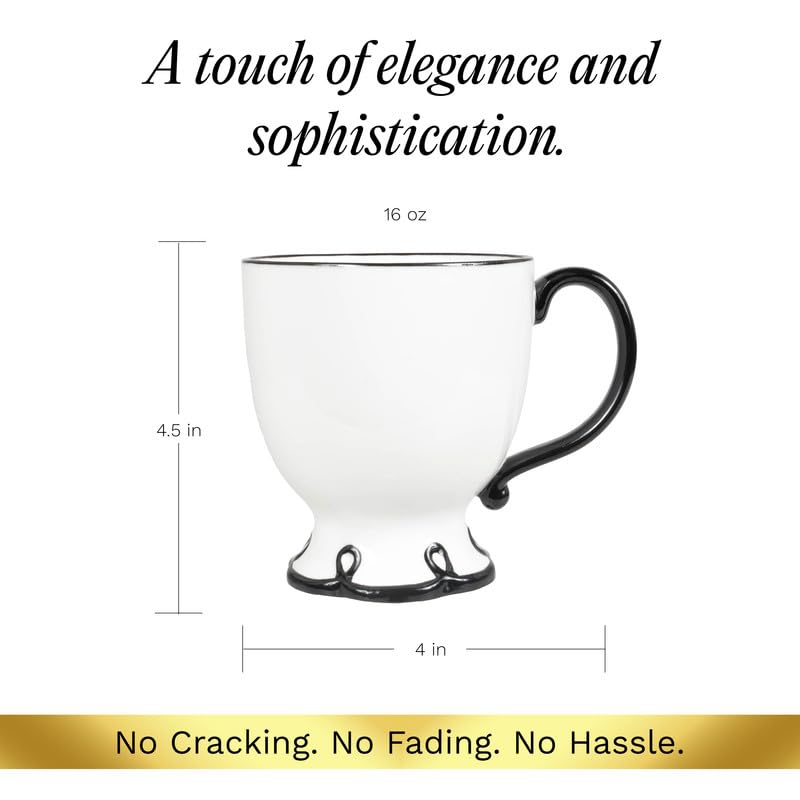 Image of SANGO Splash of Cheers Large Mugs Set of 4, 16 oz Stoneware Black and White Coffee Mugs, Ceramic Drinkware for Coffee or Tea, Durable Everyday Cups, Dishwasher & Microwave Safe, Scalloped Mug Set