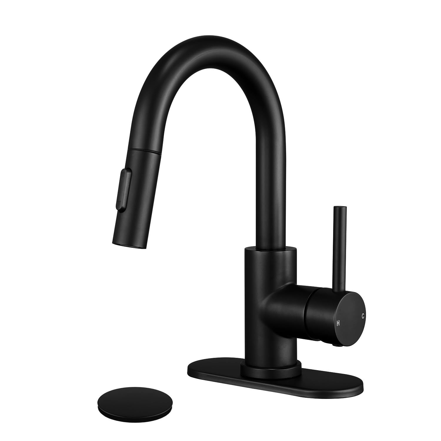 Matte Black Bathroom Faucets for 1 or 3 Hole, Single Handle Bathroom Sink Faucet with Pull Down Sprayer, Vanity Faucet with Pop-Up Drain and Deck