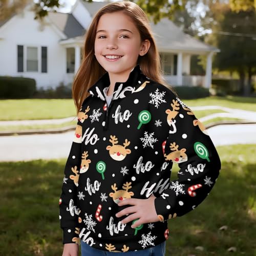 Girls 1/4 Zip Pullover Sweatshirt Fall Long Sleeve Athletic Top, Comfortable Casual Knit Sportswear for Kids 5-14Y3