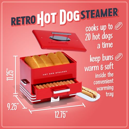 image for Nostalgia Extra Large Diner-Style Steamer 20 Hot Dogs and 6 Bun Capaci