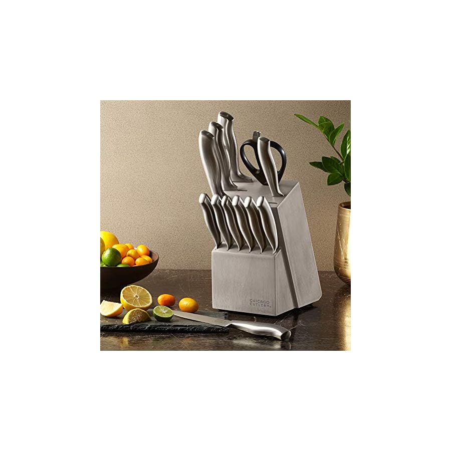 Chicago-Cutlery-Insignia-Steel-13-Piece-knife-set-with-block Chicago Cutlery Insignia (13-PC) Kitchen Knife Block Set With Wooden Block, Contoured Handles and Sharp Stainless Steel Professional Chef Knife Set & Scissors