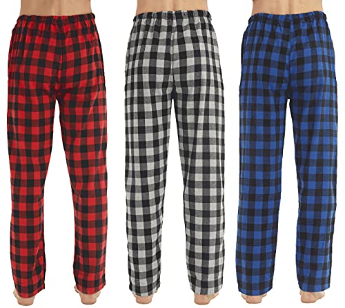 2 Pack Men's Pajama Pants Flannel Cotton Soft Pajamas for Men Plaid Pj Bottoms Lounge Sleepwear with Button Fly2