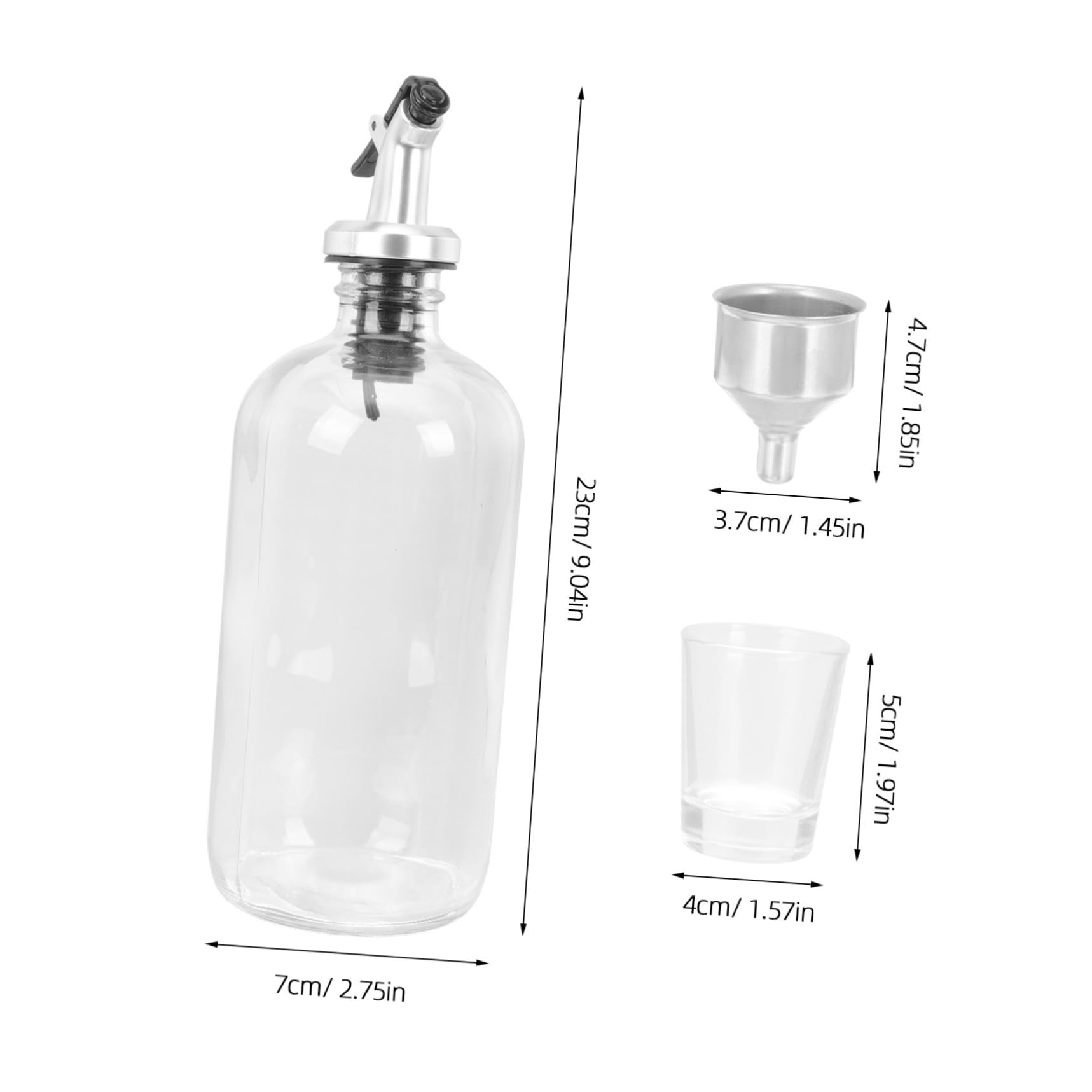 Mundwasserspender aus Glas und Edelstahl 500ml, 2 Stück | Trichter Plus Mundbecher im Lieferumfang, Geeignet für Zuhause, Hotel, Glatt Poliert, Klassisch Elegant