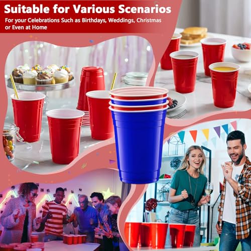 ZLPBAO 100 Partybecher Plastikbecher Cups Set Mehrweg Becher mit 12 pcs Pong Partybecher 500 ml Partybecher Kunststoff Red Blue Cups Wiederverwendbar Plastikbecher Getränkebecher