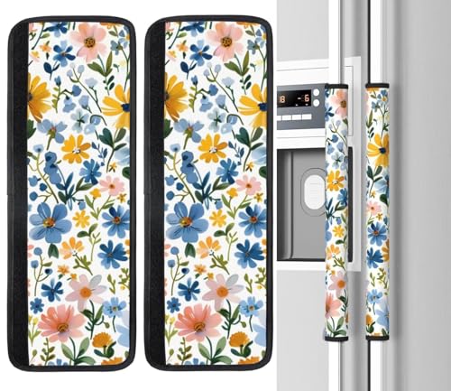 Image of Romantic Flowers Refrigerator Door Handle Covers Neoprene Fridge Door Handle Covers Washable Non-Slip Protector for Fridge Dishwasher Appliance Handle Covers, Keep Your Kitchen Clean,2 Packs