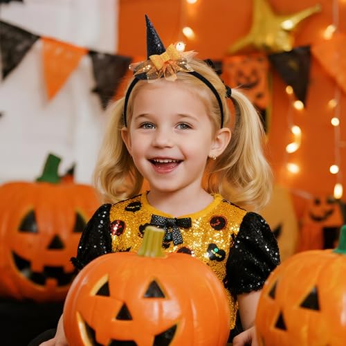 YanJie Halloween Headband for Infants Witches Hat Glitter Nylon Headbands2