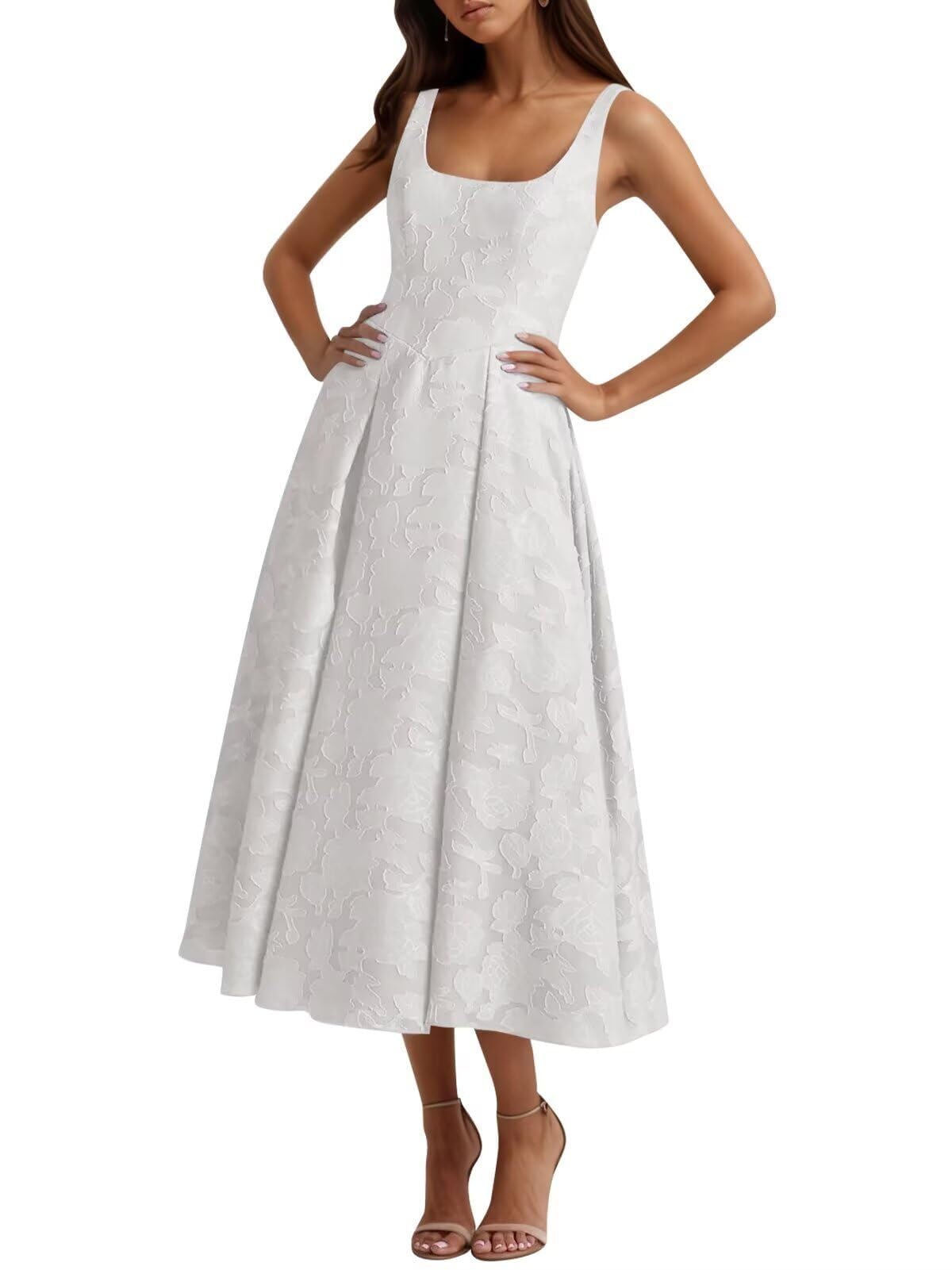 Jacquard Lace Bridesmaid Dresses for Wedding Tea Length Prom Dress A Line Pleated Formal Party Gown for Women MJ101