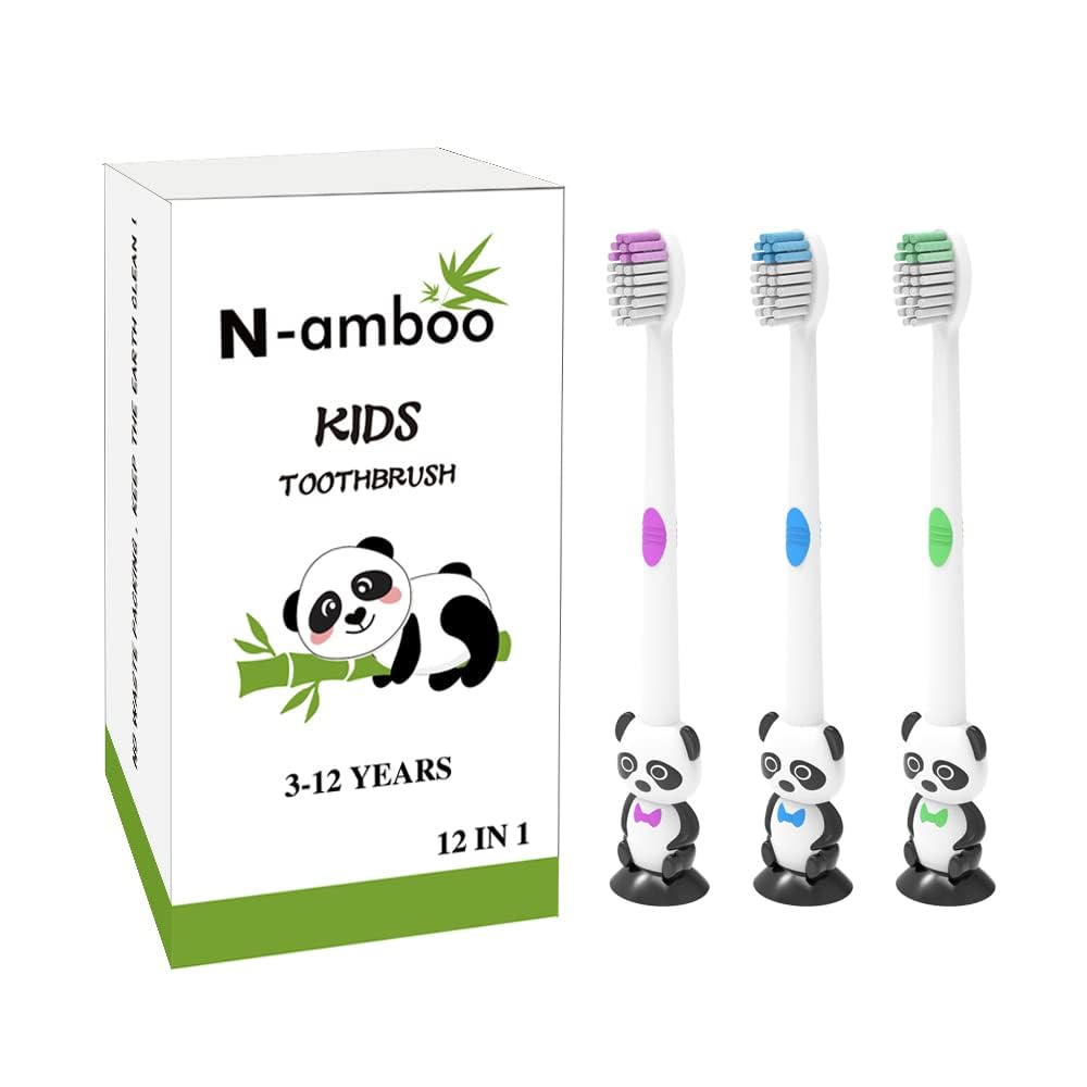 12 spazzolini da denti a forma di panda per bambini con setole morbide con tazza Sunction confezionati singolarmente per ragazzi e ragazze da 3 a 12 anni