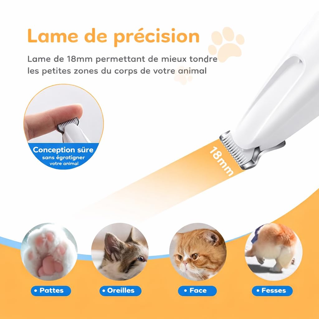 Tondeuse de Précision pour Chat avec Lumière LED, tondeuse chat poils longs noeud, Étanche, Rechargeable USB Rasoir pour Pattes, Visage, Yeux, Oreilles et Toilettage Zones Sensibles (1 PCS)