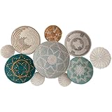 ChumDecor Woven Wicker Rattan Wall Basket Decor, Decorative Basket for Home Décor, Wall Baskets Decor Boho Flat With Africa Design, Rustic Décor (TURQUOISE)