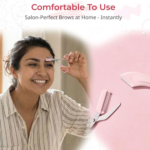 Image of TEMPERIA 2-in-1 Professional Eyebrow Grooming Kit for Women (1 Razor & 1 Scissor Comb) | Eye brow Razor & Eyebrow Scissors Comb | For Instant & Painless Facial Hair Removal | Precise & Safe (YY138)