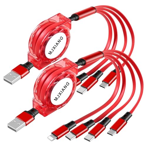 MJXIANG Cable de carga múltiple 4 en 1, [3 A, 3.3 pies, paquete de 2] Cable de carga USB retráctil con 2 puertos adaptadores tipo C/IP/Micro USB, para IP, Samsung Galaxy, Google Pixel, Nexus, LG, Sony