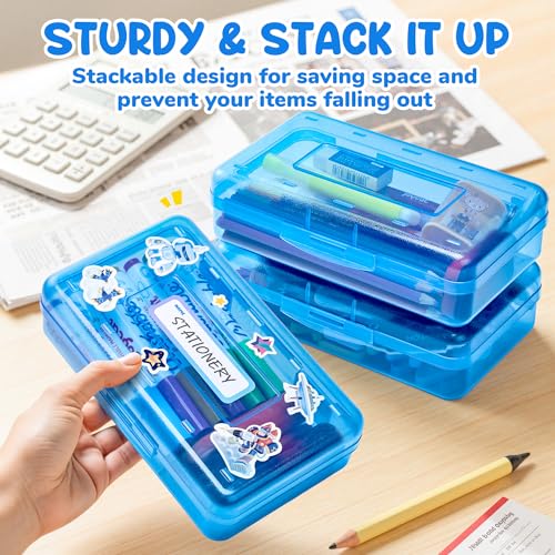 GAMENOTE Plastic Pencil Box with Personalized Sticker,Kids Large Hard Pencil Case with Snap-tight Lid,Clear Crayon Maker Organizer,Small Art Craft Storage Containers,School Supplies Box for Boys,Girls