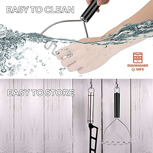 Beiya Potato Masher, Premium Masher Kitchen Tool, Heavy Duty Potato Masher Stainless Steel, Metal Wire Mashed Potatoes Masher For Mashing Avocado, Bean, Vegetables, Food,Dishwasher Safe- Black #TOP4