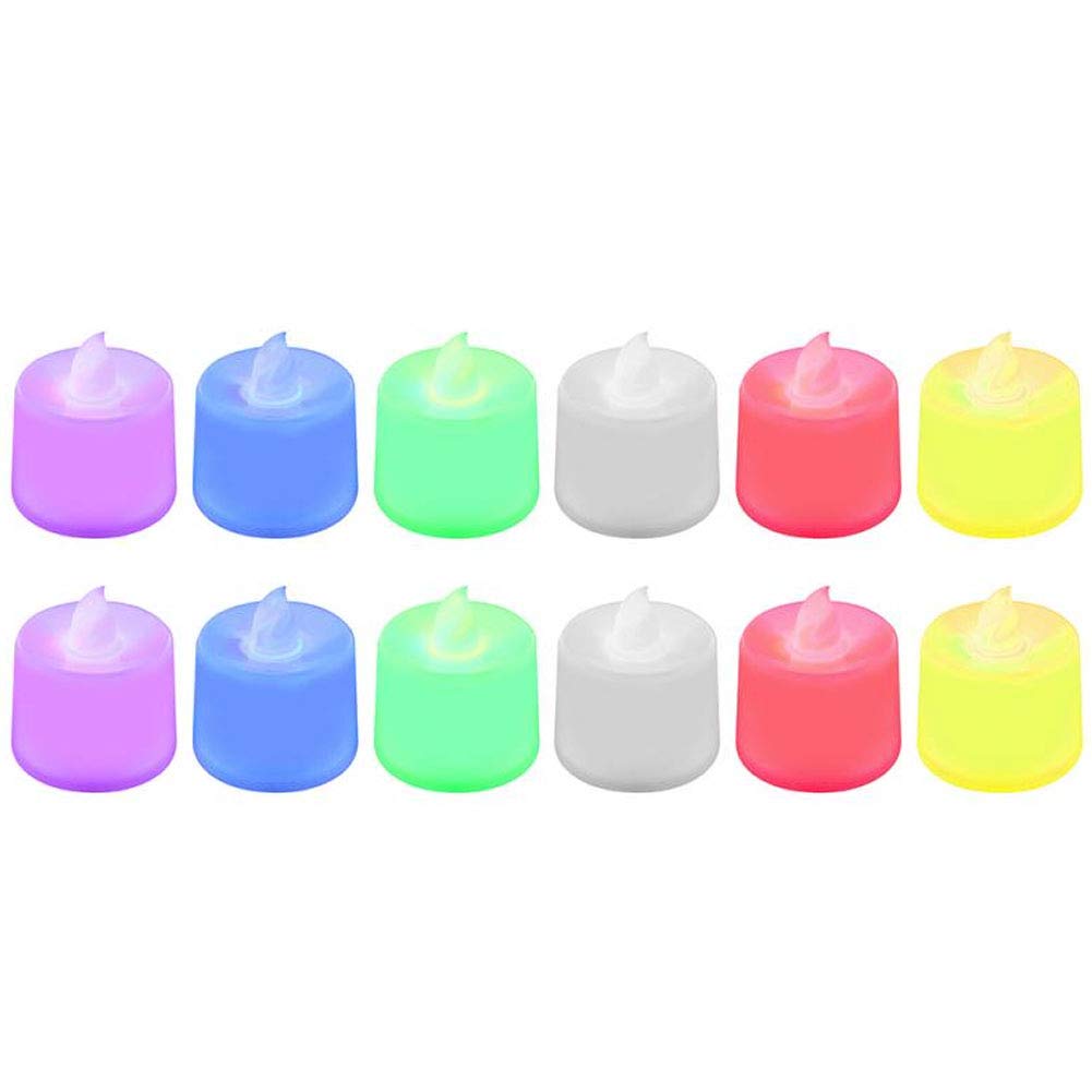 Bemvp Colorfur Flameless Tea Light 12pcs Flickering Fake Candles with Batteries Slow Flash Led Tealight Candles for Christmas Weddings Decoration