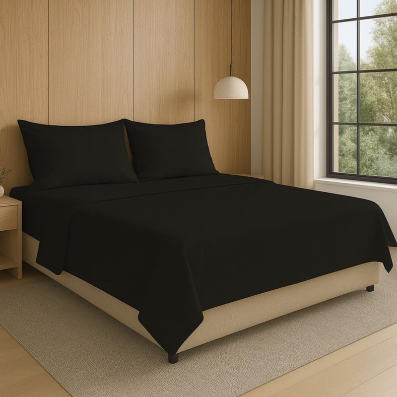 NARCISO - Completo Lenzuola Matrimoniali 4 Pezzi Tinta Unita Embossed, Set Lenzuola Matrimoniali in Microfibra Traspirante ed Anallergica, Biancheria da Letto Made in Italy (Nero)