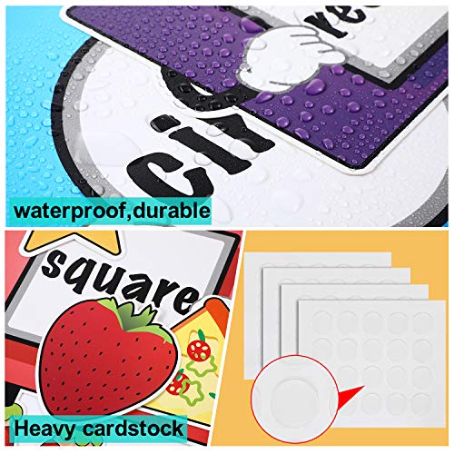 32 Pieces Shapes Classroom Poster, Shapes Bulletin Board Shapes Posters Shapes Chart Cutouts with 80 Pieces Adhesive Glue Point Dots for Toddler Kids Preschool Classroom Decorations