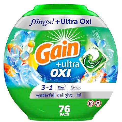 Gain flings Ultra Oxi Laundry Detergent Pacs 3-in-1 HE Compatible, Waterfall Delight Scent, 76 Count Cover