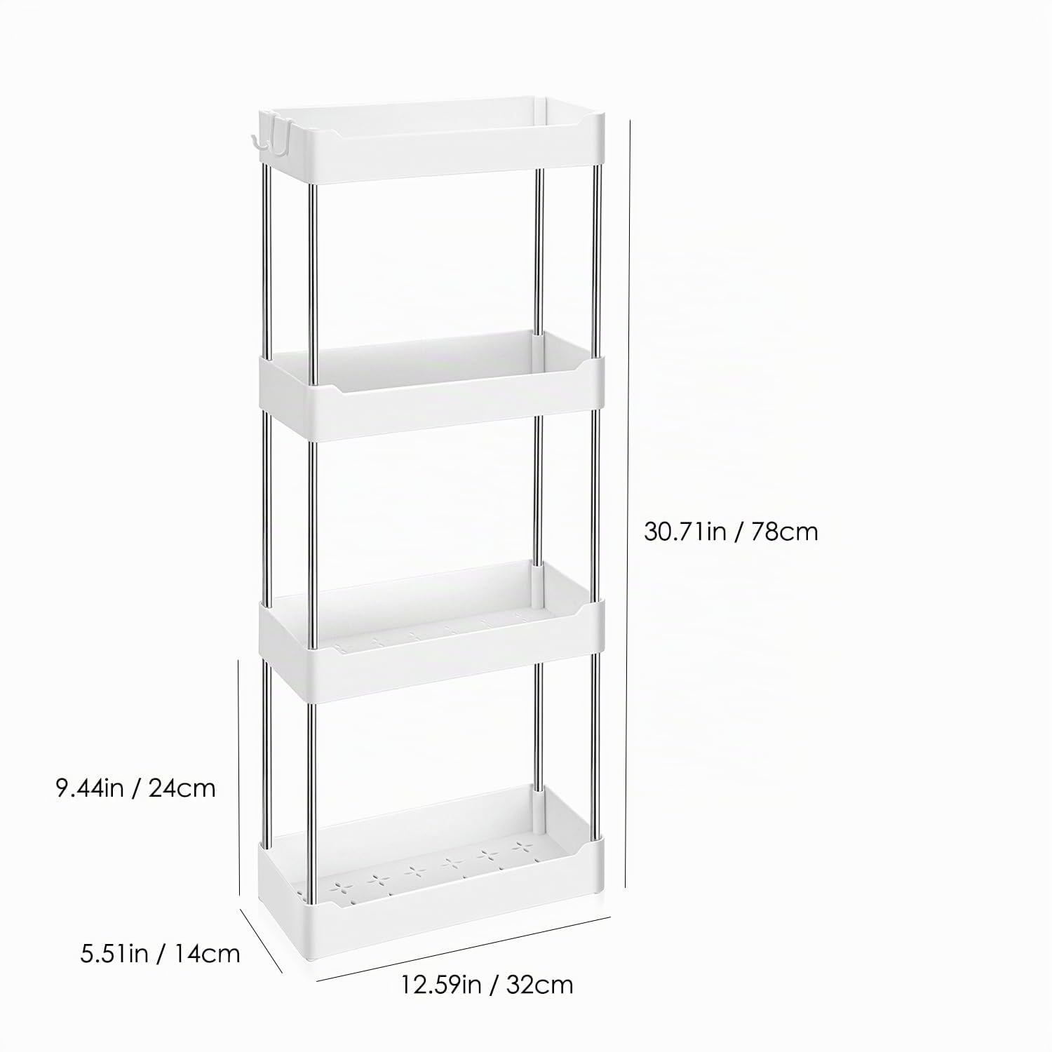 Estante organizador de ducha de 4 niveles de 12.59 x 5.51 x 30.71 pulgadas, estante de plástico para almacenamiento de ducha y cocina (blanco)