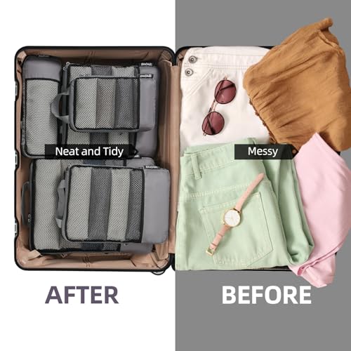 Image of BAGAIL 4 Set /6 Set /8 Set Compression Packing Cubes Travel Accessories Expandable Packing Organizers (Half Mesh, 6-Dark Grey)
