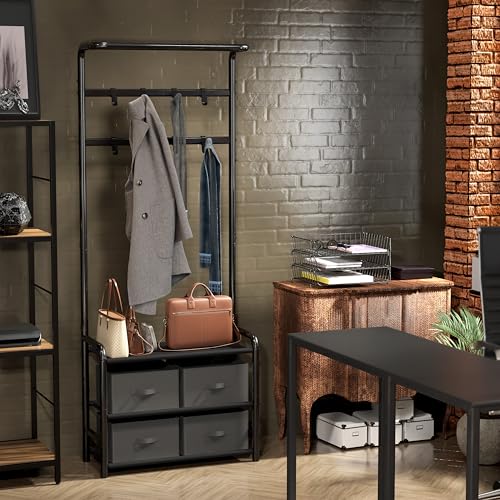 SIMPLE HOUSEWARE Coat Rack with Storage Shelf, Freestanding Hall Tree with Hooks for Entryway, Bedroom, Office, Black Metal Clothes Hanger Stand for Coats, Hats, Jackets, Bags - Black - Image 5