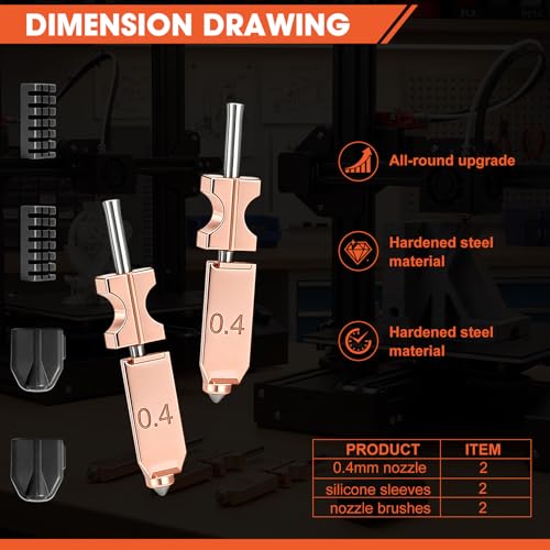 New 2PCS Nozzle Kit for Flashforge AD5X, 0.4mm Hardened Steel Quick-Detachable Hotend Nozzles with Silicone Socks & Tools, High-Temp 300°C High Flow Upgrade by ZOOMSLACK - Image 2