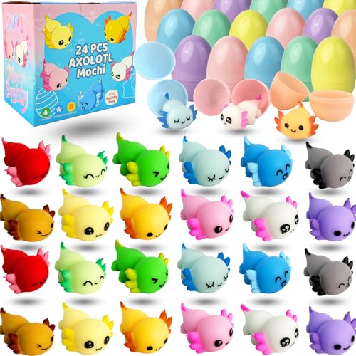 Image of 24 Pack Prefilled Easter Eggs with Axolotl Mochi Squishy Toys, Easter Basket Stuffers, Easter Eggs Filled Mini Squishy Toy, Party Favors for Kids, Easters Gifts, Classroom Exchange