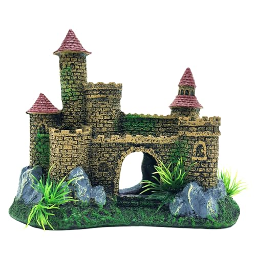 Image of M2cbridge Aquarium Decor Castle Shipwreck Ornament Underwater Landscape(Yellow Castle)