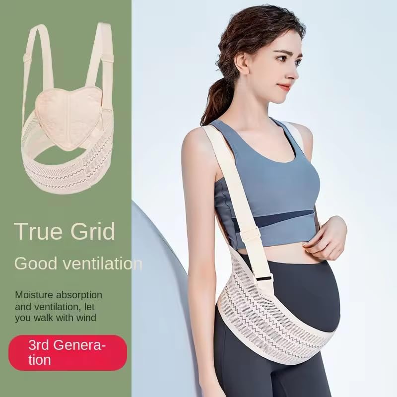 Belly Bands for Pregnant Women, Maternity Pregnancy Support Belt, Adjustable Pregnancy Belly Band, Breathable Elastic Waist Support Band with Back Brace Straps, Beige (XXL)