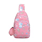 Hiflyer Kids Crossbody Bag Kids Sling Bags, Small Nylon Sling Bag for Kids Travel Bag for Kids, Cartoon Sling Bag for Kids (Pink)