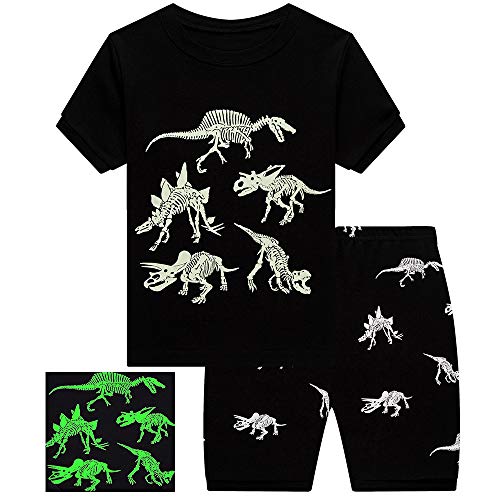 Image of Popshion Boys Pajamas 100% Cotton Toddler Clothes Summer Pjs for Boy Planet Dinosaur Sleepwear Kids Short Sets 2-10 Years