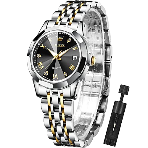 Image of OLEVS Womens Watch Fashion Dress Diamond Female Watches for Ladies Analog Stainless Steel Waterproof Luminous Day Date Two Tone Wristwatch