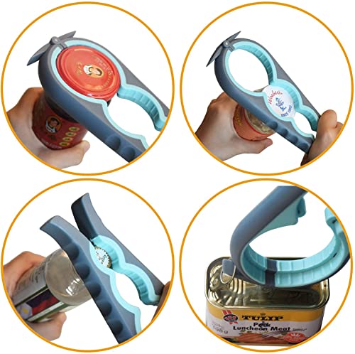 Set Di 3 Apribottiglie, 5 In 1 E 4 In 1, Apribottiglie In Vetro Multifunzionale, Facile Da Usare Per Bambini, Anziani E Persone Artritiche, Aiuto Di Presa In Silicone (Blu) - immagine 4