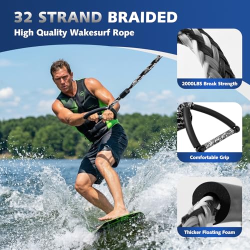 image for QLOOASEA 25 FT Wake Surf Rope for Boat, Floating Wakesurf Rope with Ha