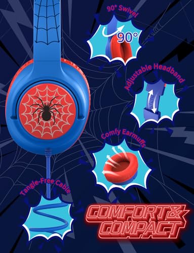 Image of iClever Kids Headphones with Cord, 85dBA Safe Volume Wired Headphone for Kids, Stereo Sound Foldable Adjustable, 3.5mm Jack, Over Ear Kid Headphones for School, Blue (Red & Blue)