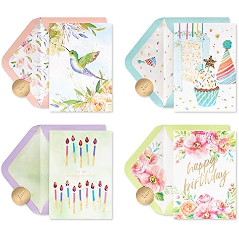 Papyrus Deluxe Boxed Birthday Card Assortment, Floral and Candles (4-Count) Cover