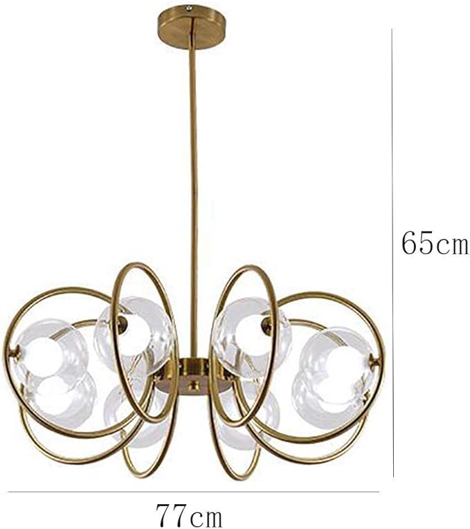 Image of WOKE Mid Century Modern 8 Light Chandelier Gold Plating Pendant Lighting Contemporary 8 Rings Glass Ball Hanging Ceiling Lamp Interior Bedroom Living Room Kitchen Decor Lighting Fixture