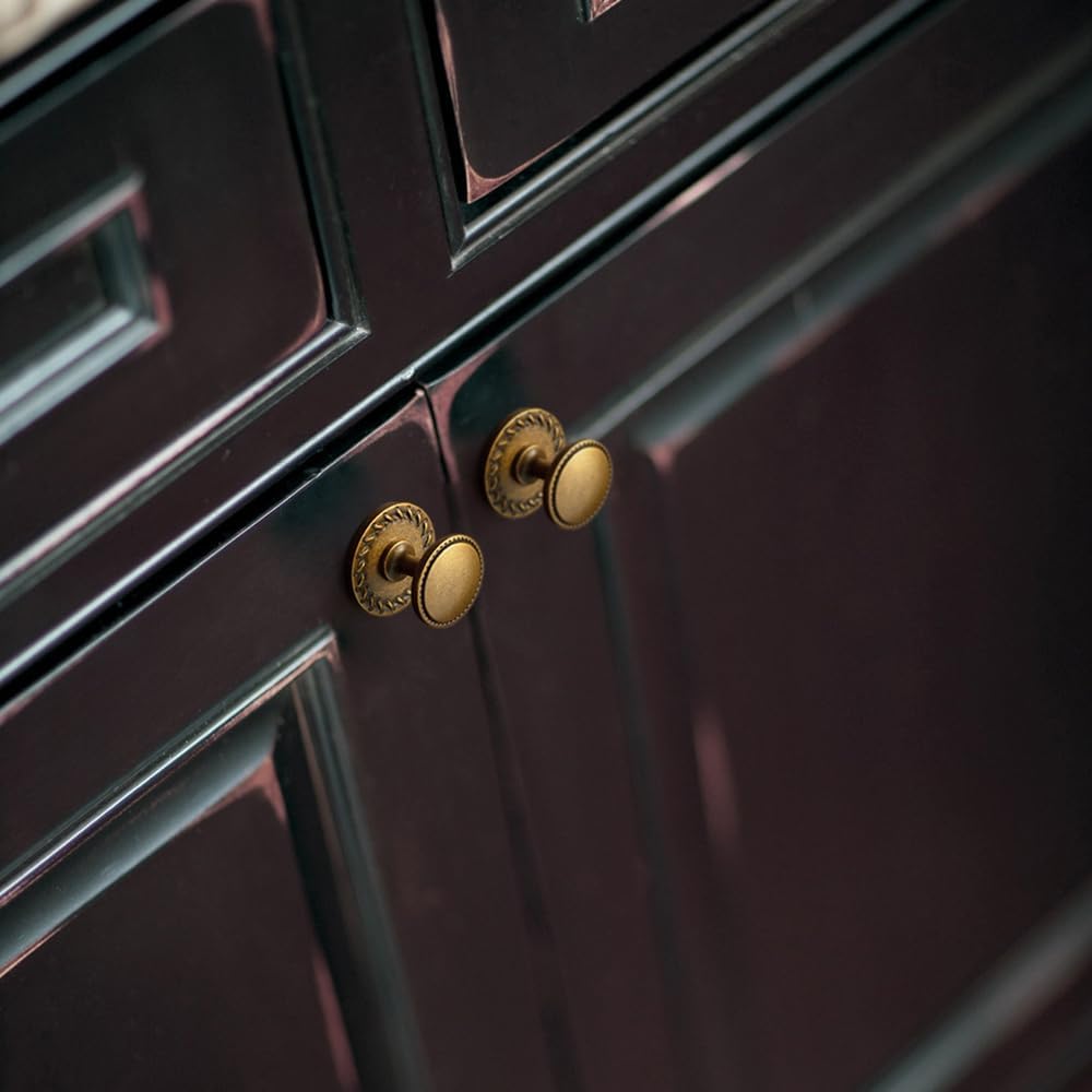 Goo-Ki Antique Brass Cabinet Knobs with Flowcrest Backplate, Vintage Zinc Round Drawer Pulls for Furniture Restoration, Heavy Duty Decorative Kitchen Hardware Dresser and Vanity Handles (6-Pack)
